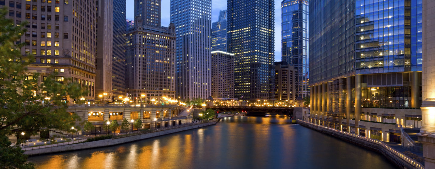 Downtown Chicago River With Buildings